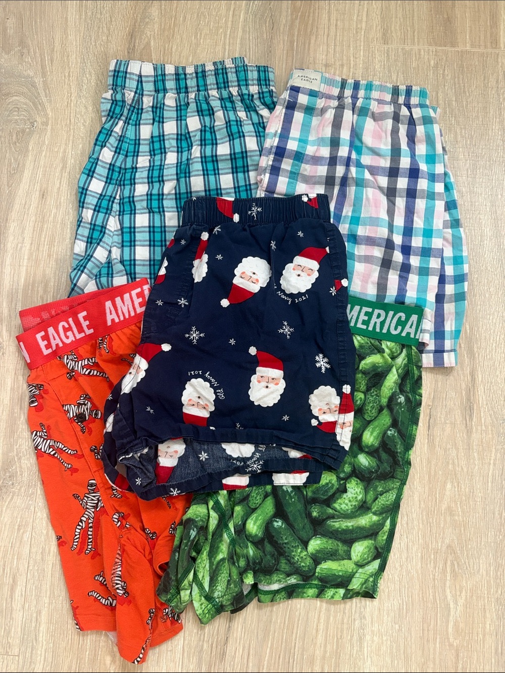Men’s Small Boxer Shorts- 4 American Eagle and 1 Old Navy